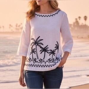 Charter Club Luxury 100% linen appliqué palm shirt